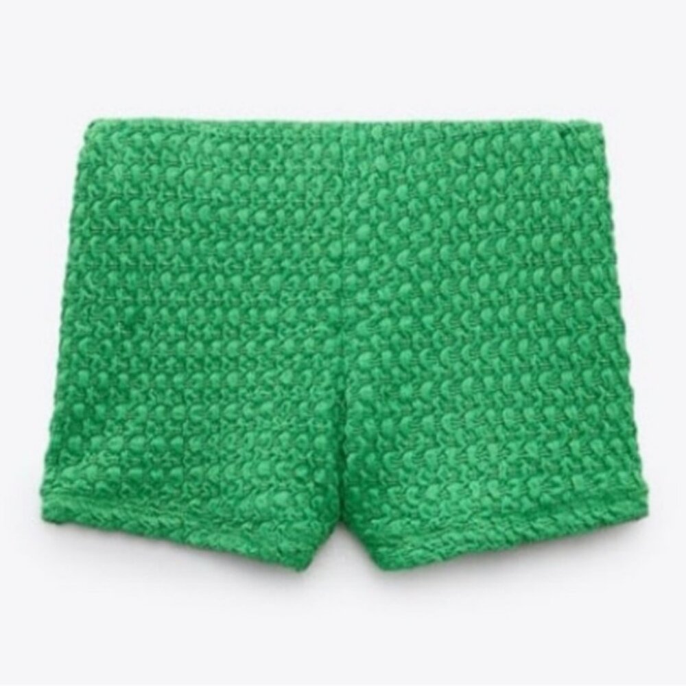 ZARA Honeycomb Woven Tetured High Rise Stretchy Pull On Micro Mini Shorts